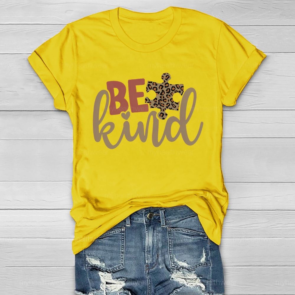 Be Kind Leopard Print Puzzle  Healthwear T-shirt