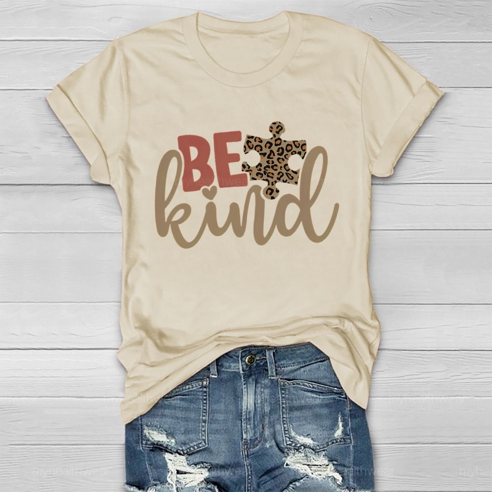 Be Kind Leopard Print Puzzle  Healthwear T-shirt