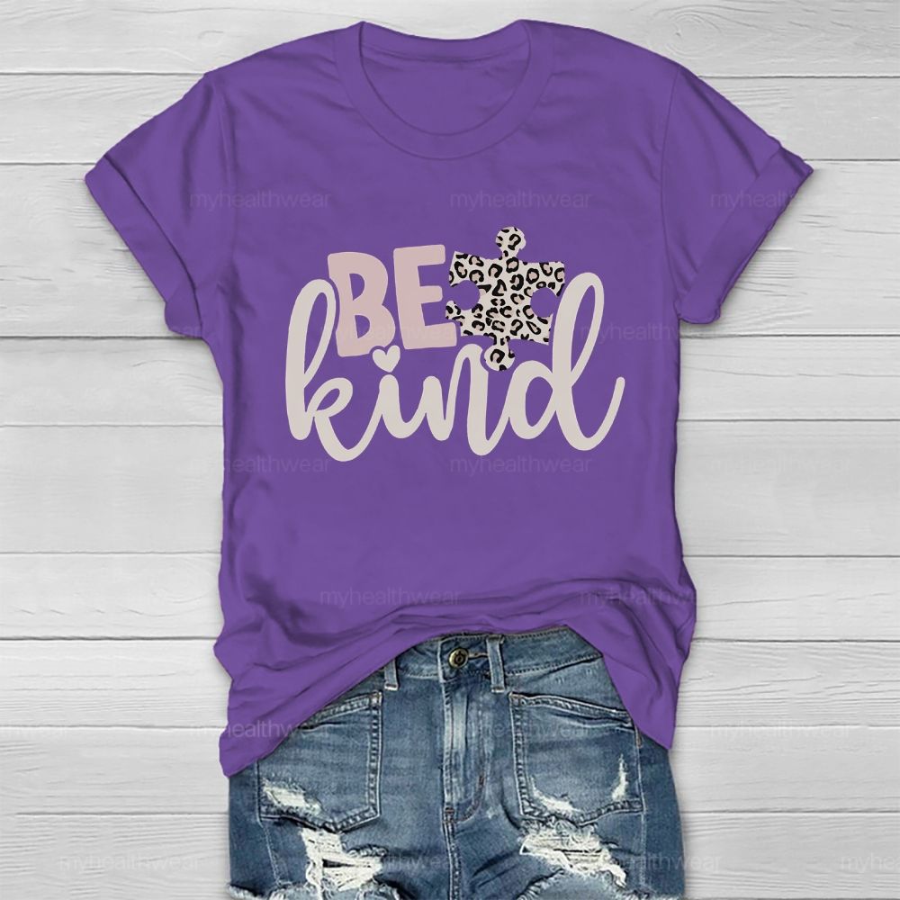 Be Kind Leopard Print Puzzle  Healthwear T-shirt