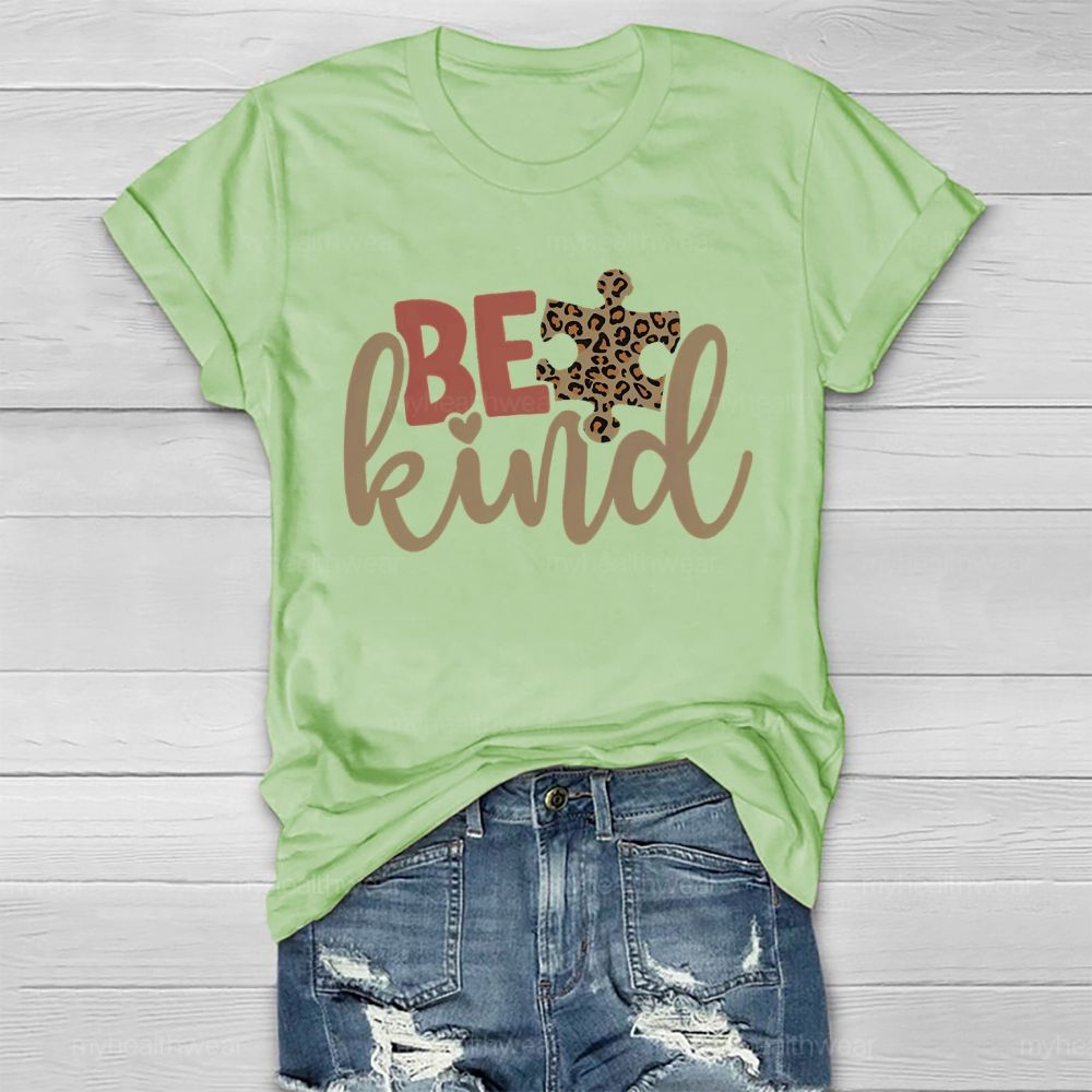 Be Kind Leopard Print Puzzle  Healthwear T-shirt