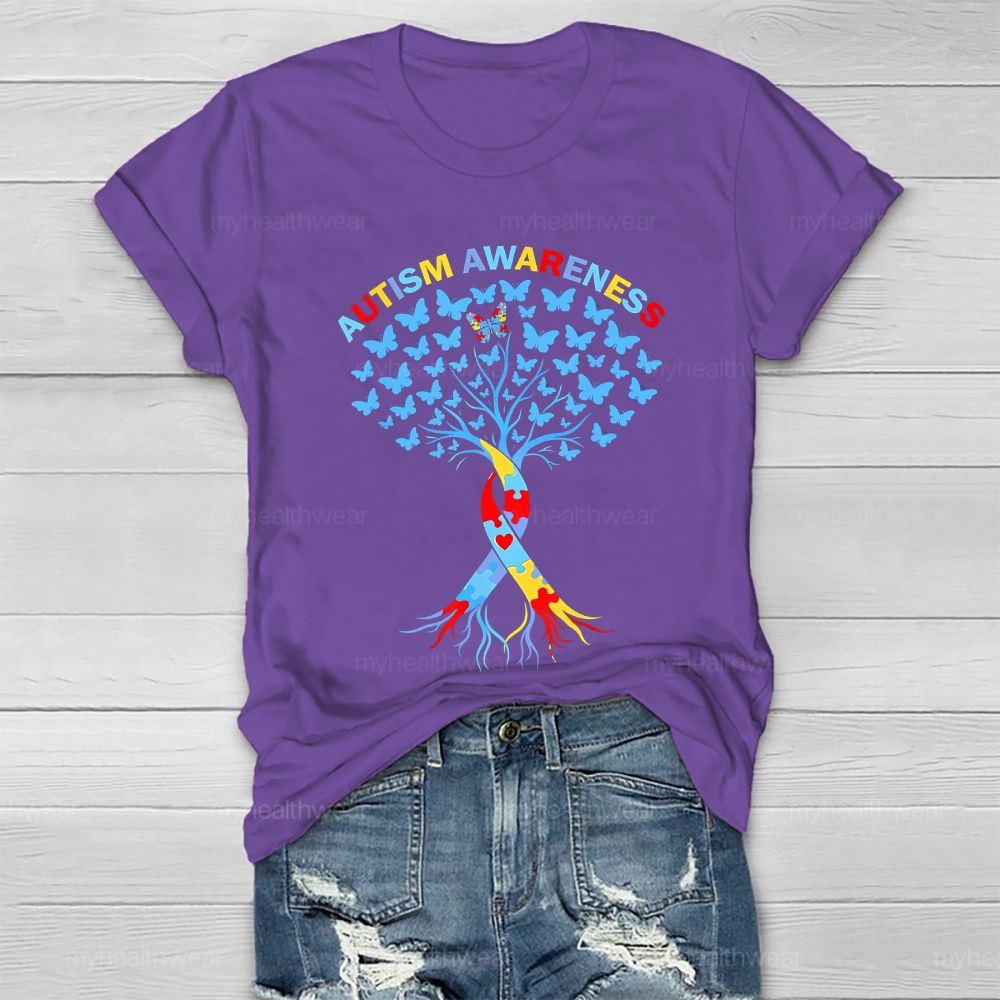 Autism Awareness Butterfly Tree Graphics  Healthwear T-shirt
