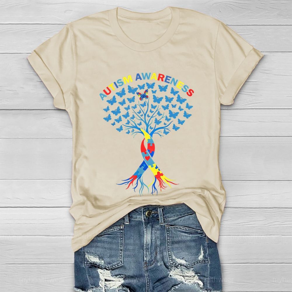 Autism Awareness Butterfly Tree Graphics  Healthwear T-shirt