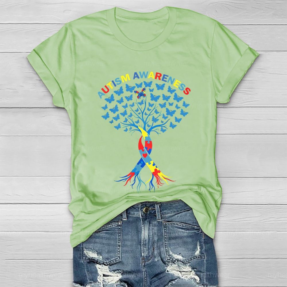 Autism Awareness Butterfly Tree Graphics  Healthwear T-shirt
