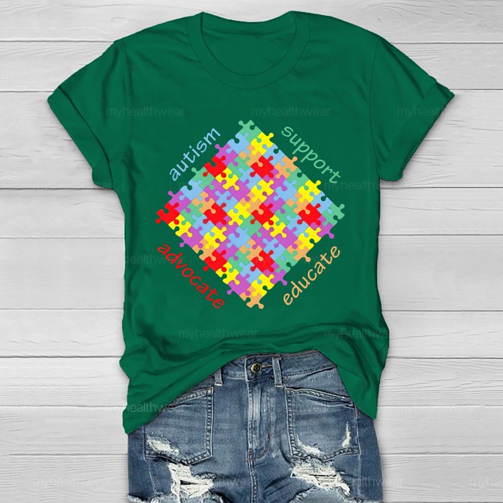 Autism   Support   Advocate  Educate  Puzzle  Healthwear T-shirt