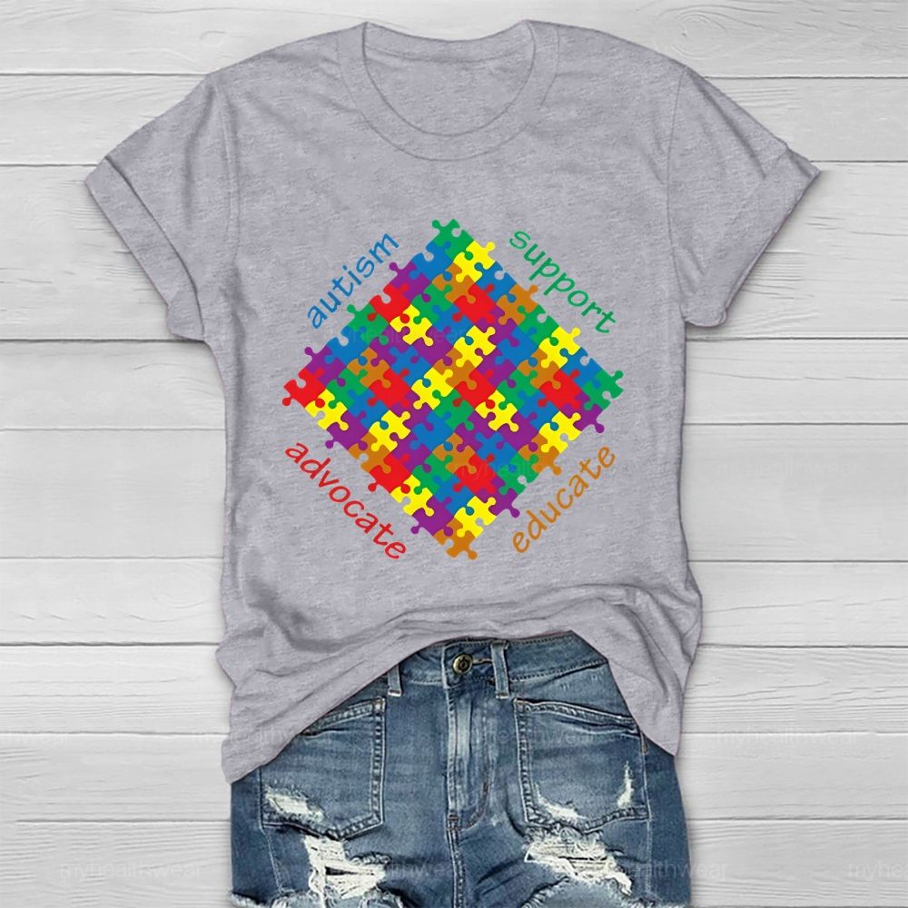 Autism   Support   Advocate  Educate  Puzzle  Healthwear T-shirt