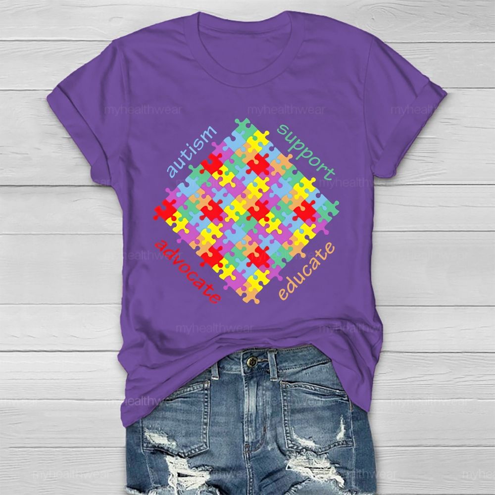 Autism   Support   Advocate  Educate  Puzzle  Healthwear T-shirt
