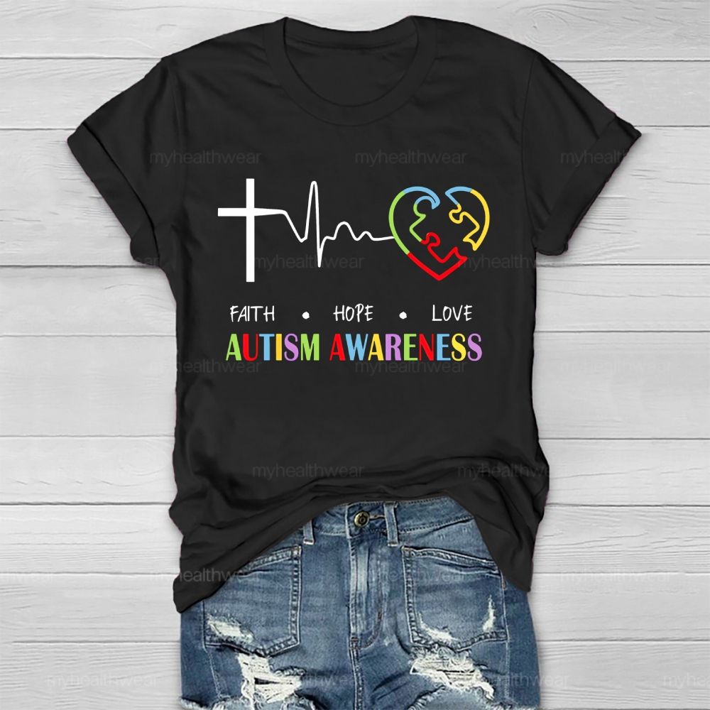 Faith Hope Love Autism Awareness Graphic  Healthwear T-shirt