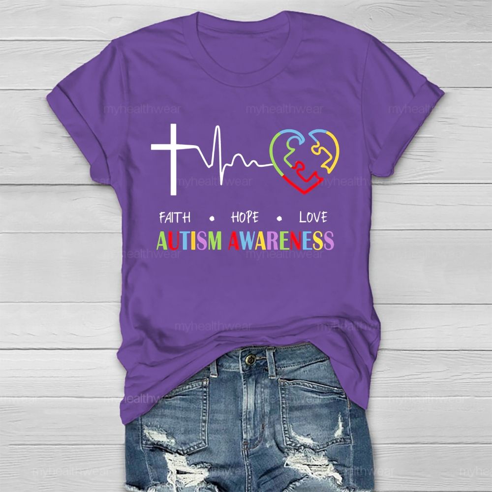 Faith Hope Love Autism Awareness Graphic  Healthwear T-shirt