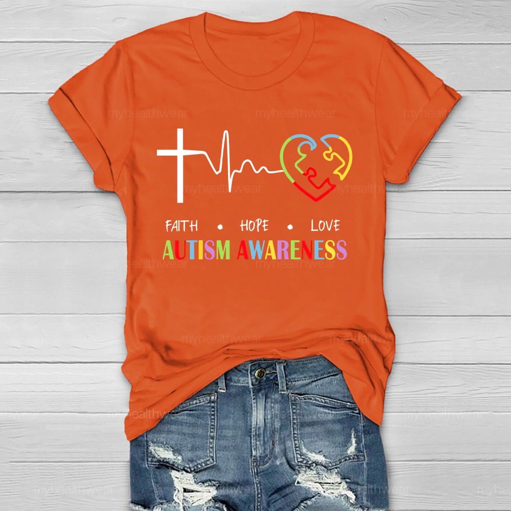 Faith Hope Love Autism Awareness Graphic  Healthwear T-shirt
