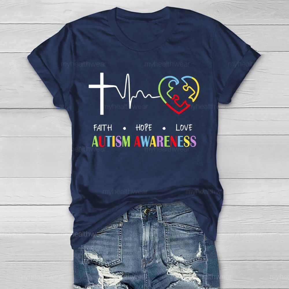 Faith Hope Love Autism Awareness Graphic  Healthwear T-shirt