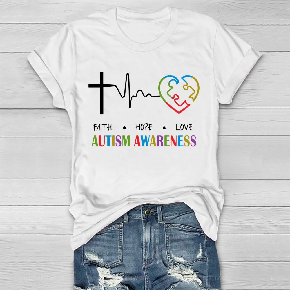 Faith Hope Love Autism Awareness Graphic  Healthwear T-shirt