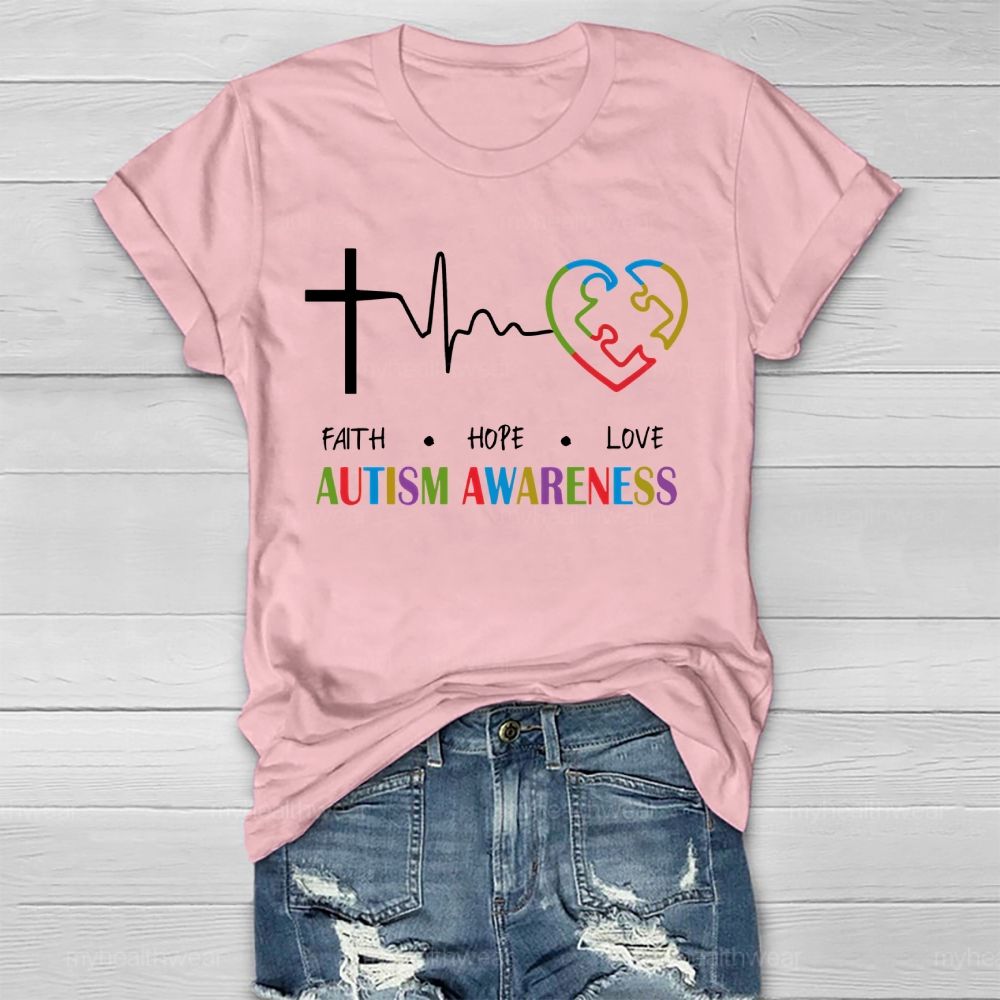 Faith Hope Love Autism Awareness Graphic  Healthwear T-shirt