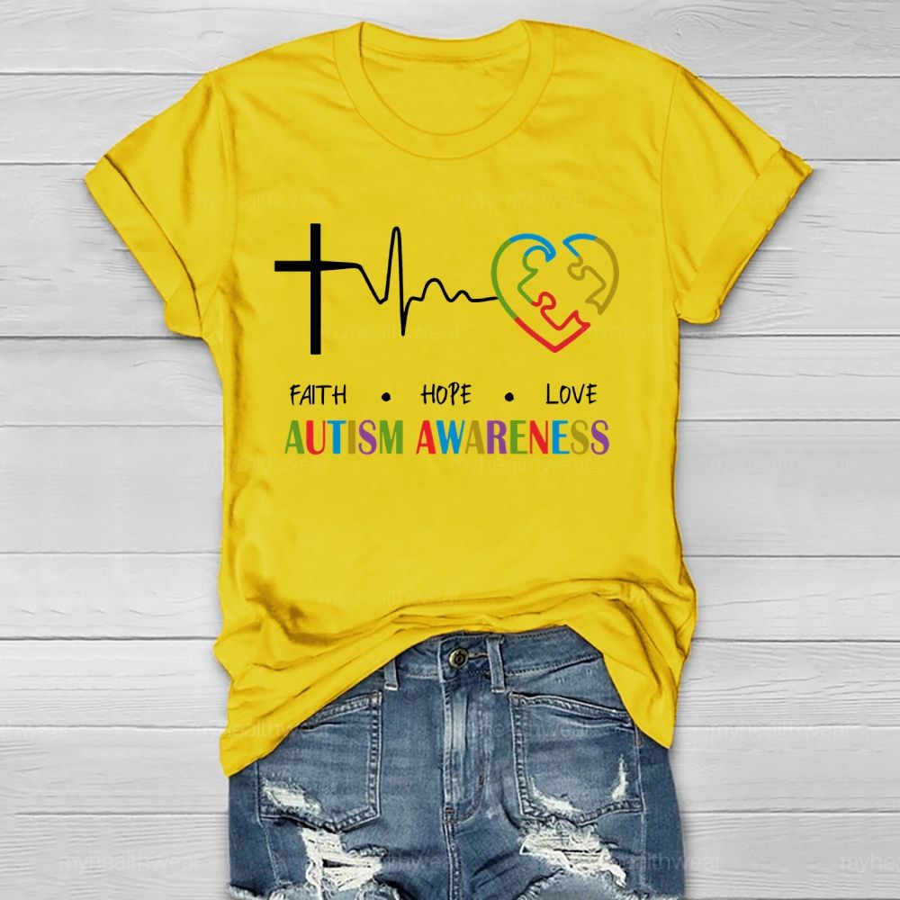 Faith Hope Love Autism Awareness Graphic  Healthwear T-shirt