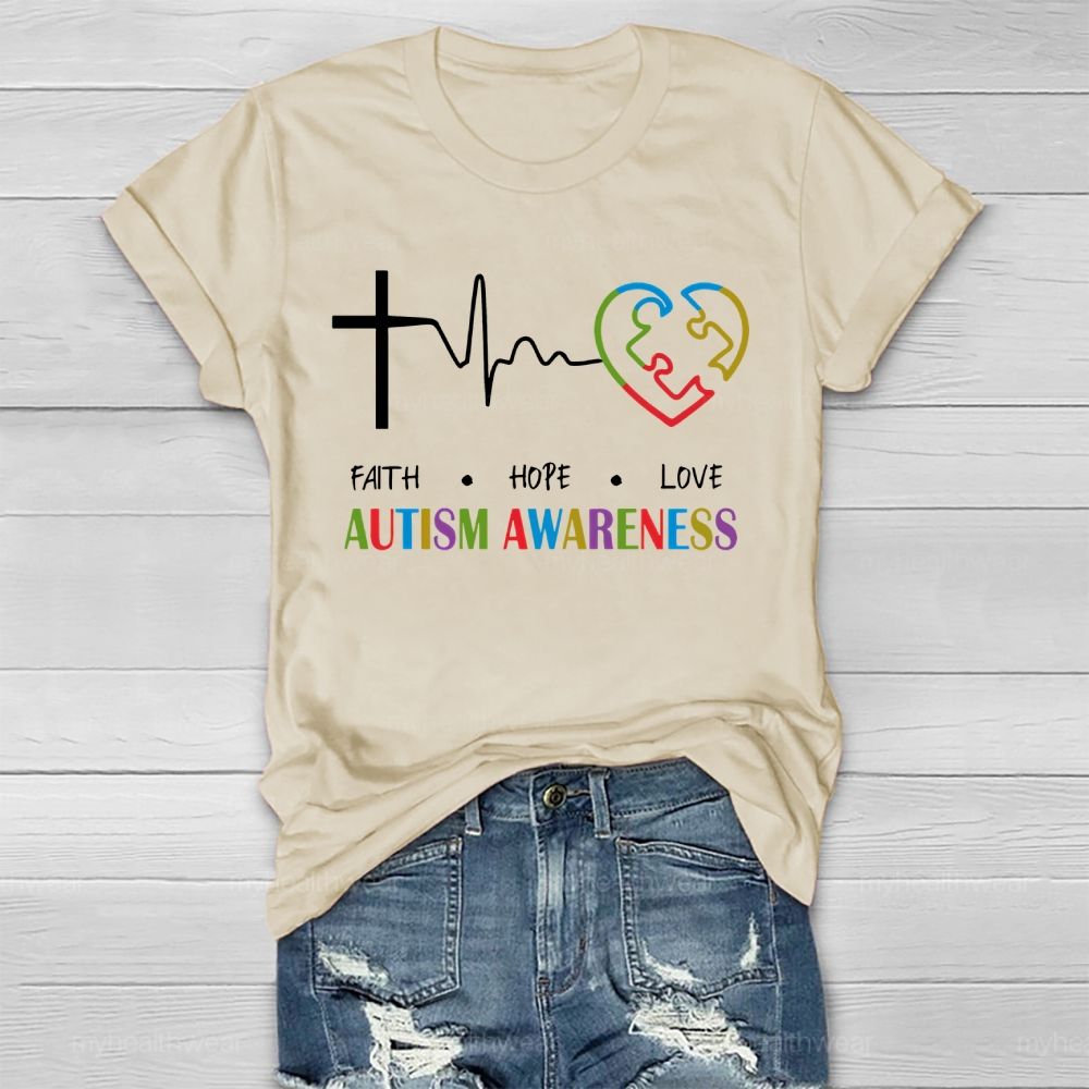 Faith Hope Love Autism Awareness Graphic  Healthwear T-shirt