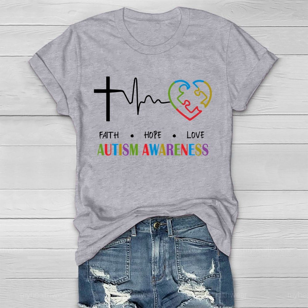 Faith Hope Love Autism Awareness Graphic  Healthwear T-shirt