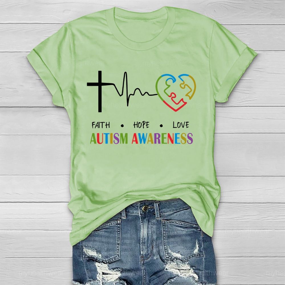 Faith Hope Love Autism Awareness Graphic  Healthwear T-shirt