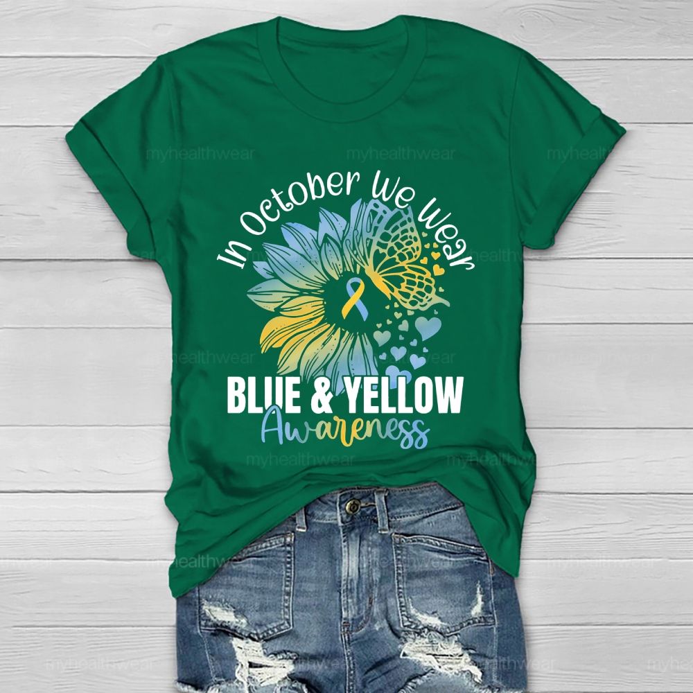 In October We Wear Blue & Yellow Awareness Letters  Healthwear T-shirt