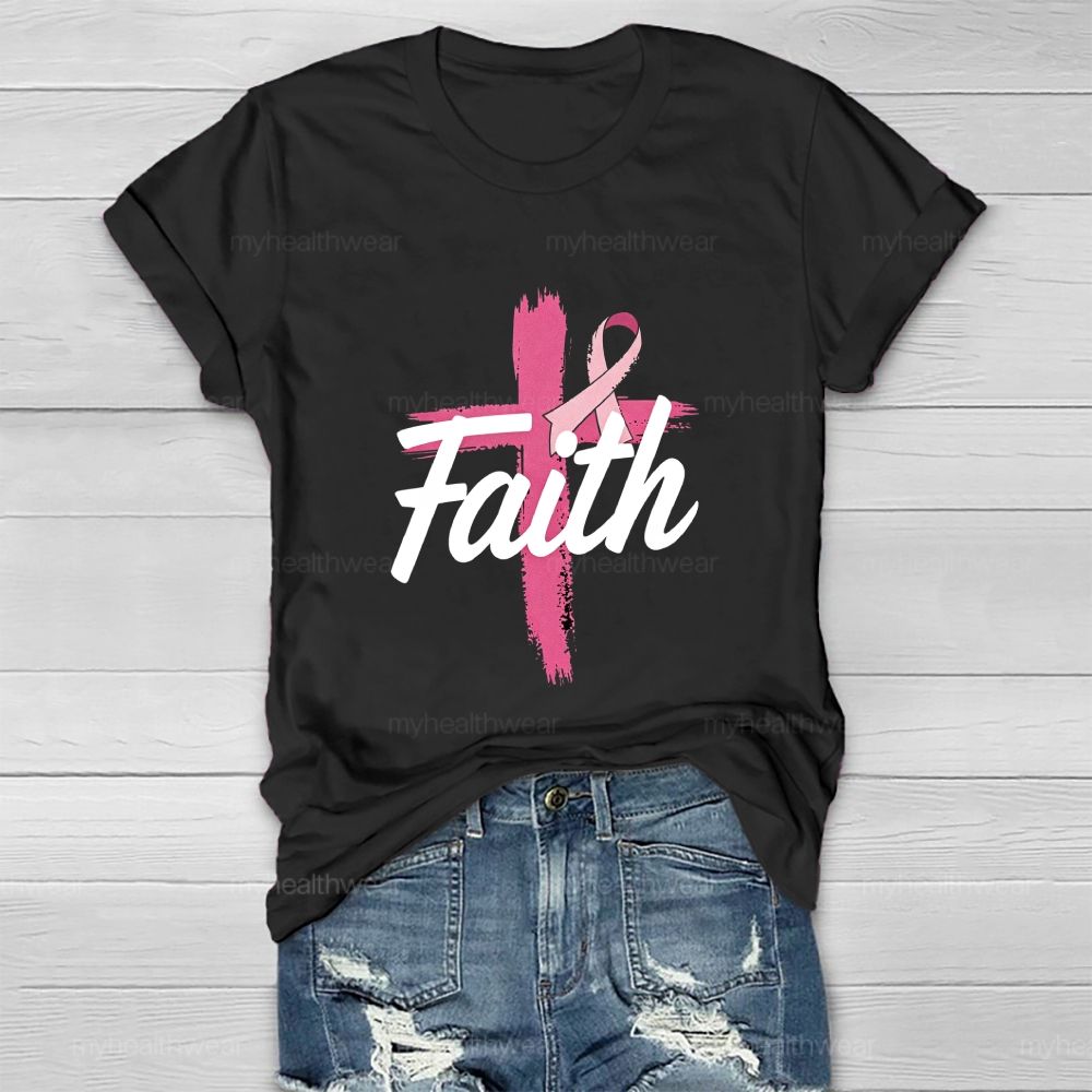 Faith Pink Ribbon Cross Healthwear T-shirt