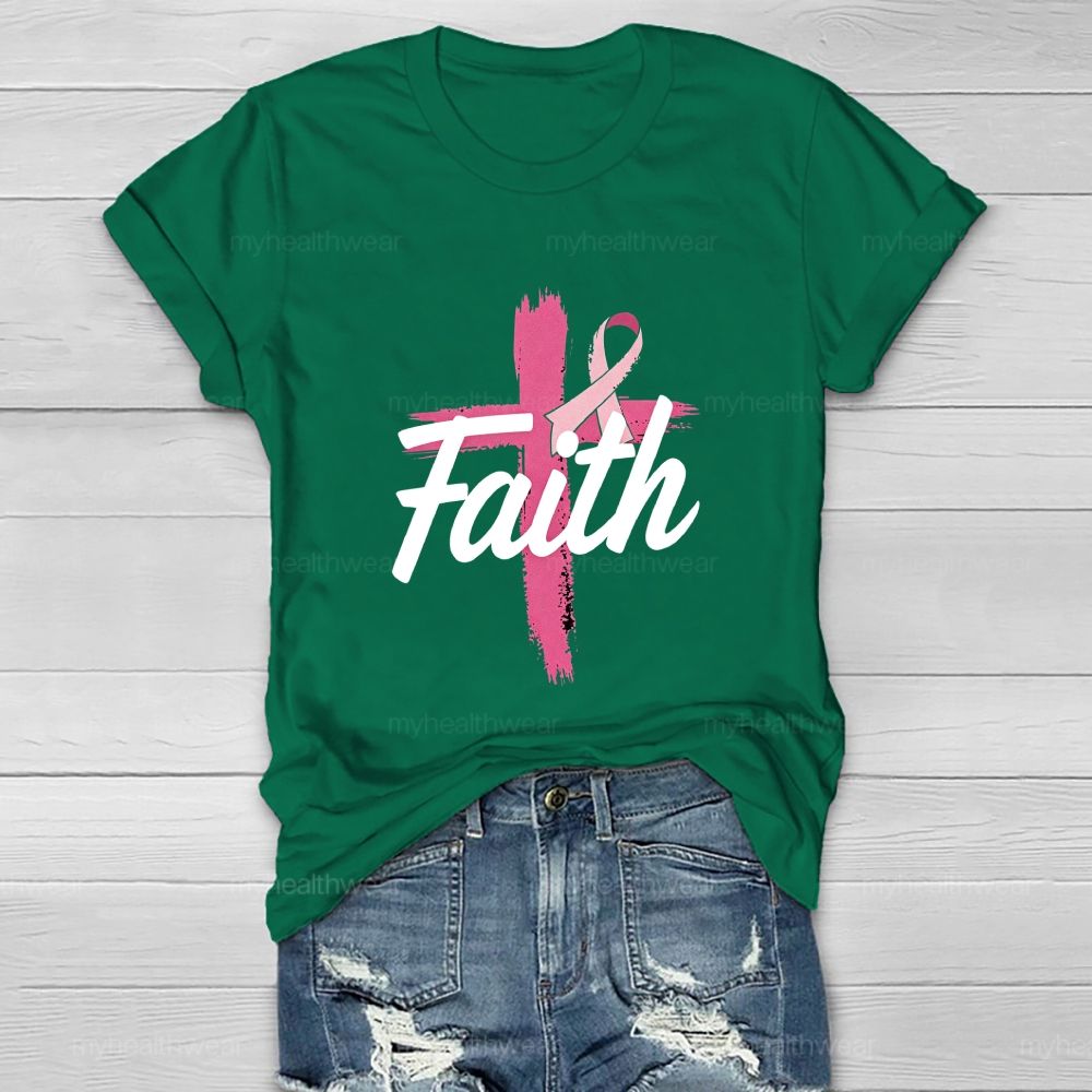Faith Pink Ribbon Cross Healthwear T-shirt