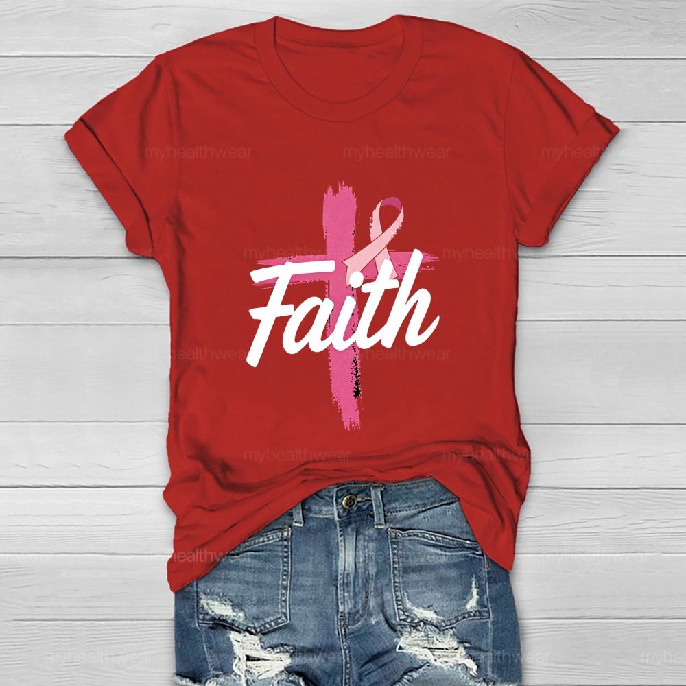 Faith Pink Ribbon Cross Healthwear T-shirt