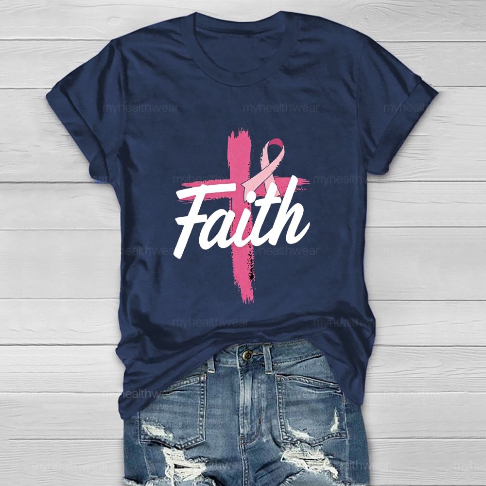 Faith Pink Ribbon Cross Healthwear T-shirt