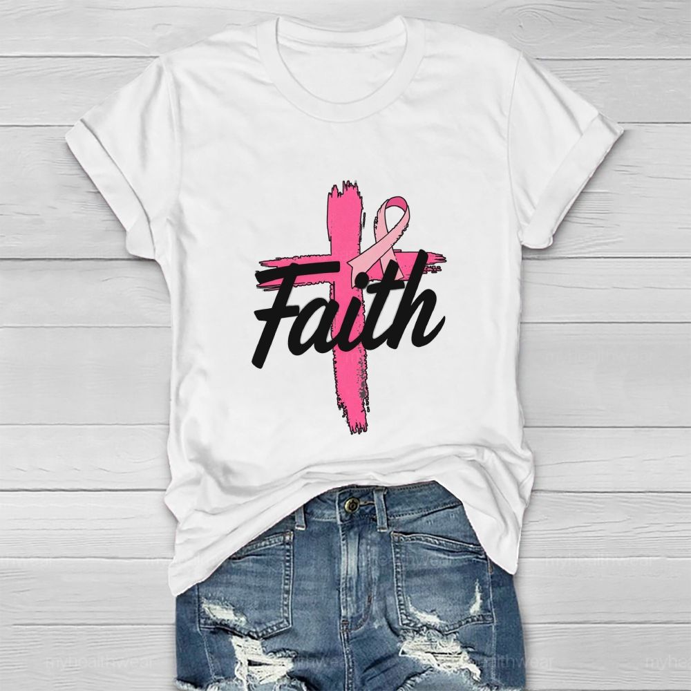 Faith Pink Ribbon Cross Healthwear T-shirt