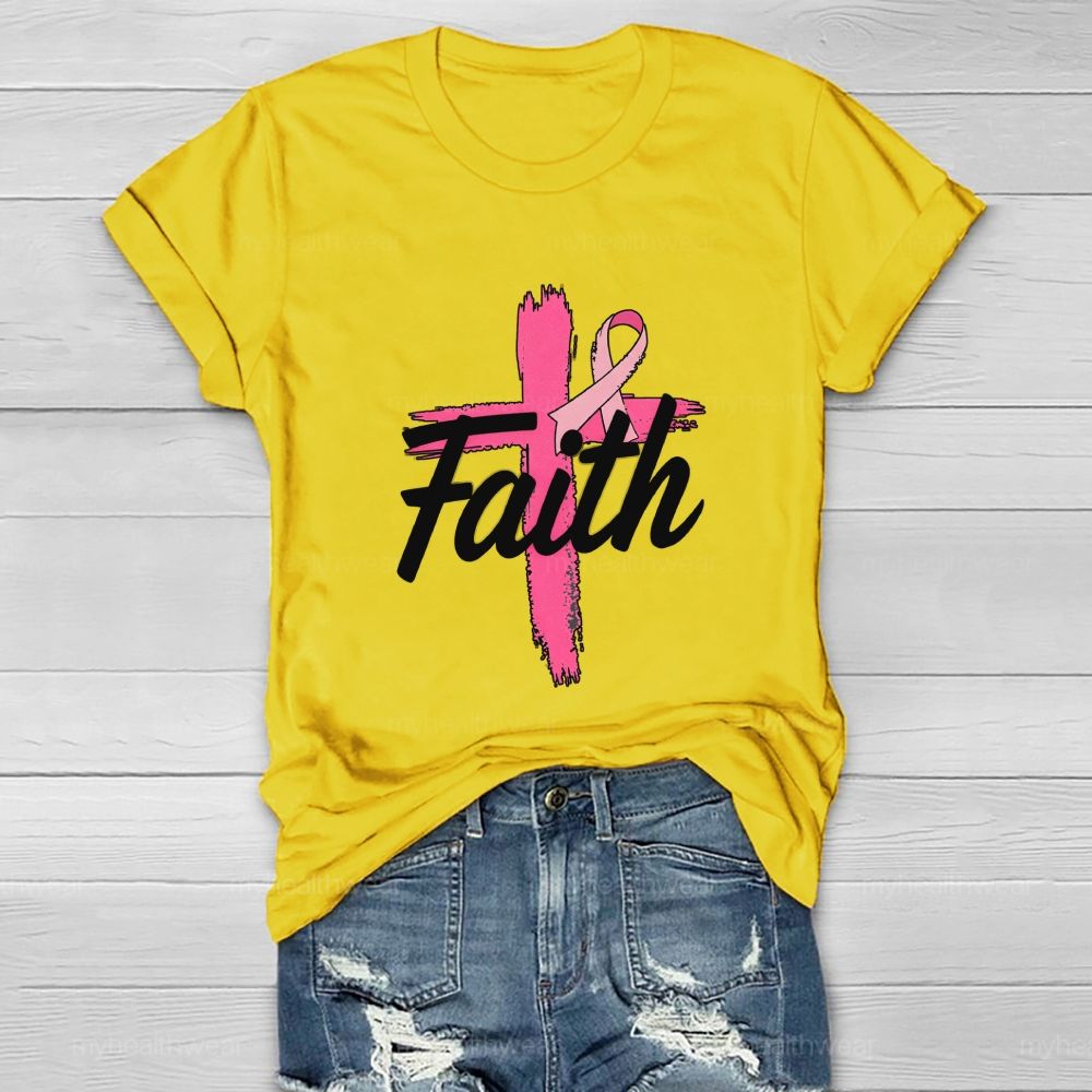 Faith Pink Ribbon Cross Healthwear T-shirt