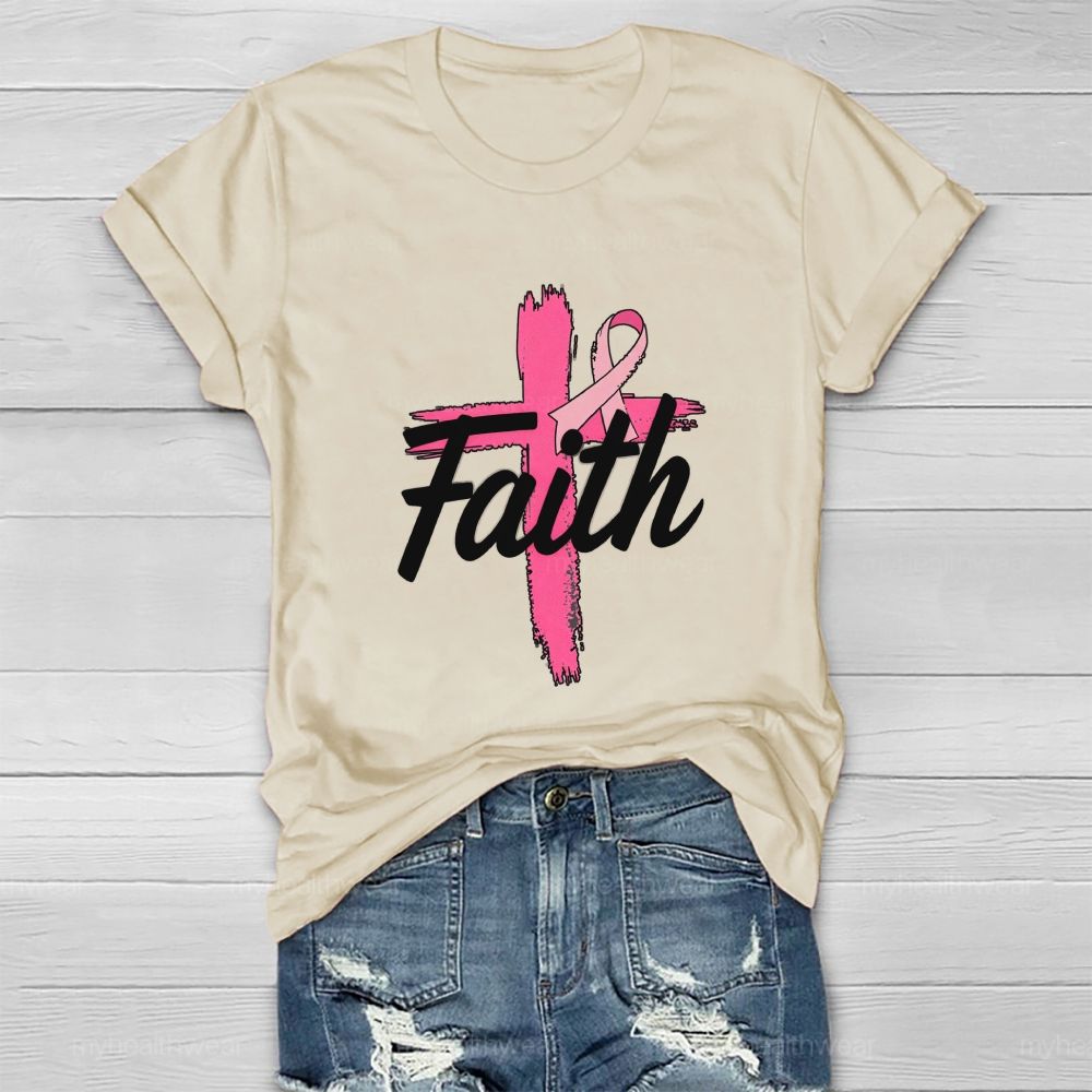 Faith Pink Ribbon Cross Healthwear T-shirt