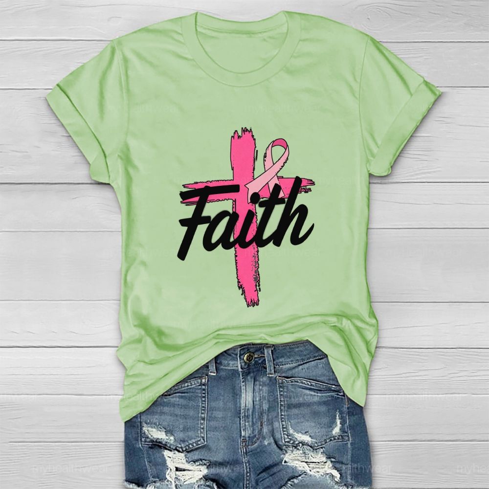 Faith Pink Ribbon Cross Healthwear T-shirt