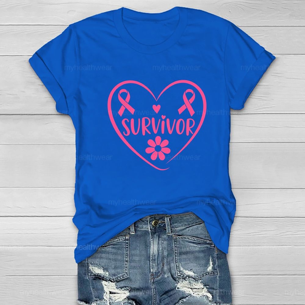 Survivor Pink Ribbon Flower Healthwear T-shirt