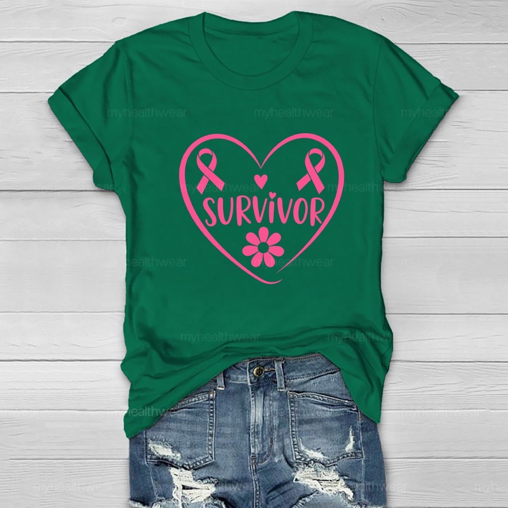Survivor Pink Ribbon Flower Healthwear T-shirt