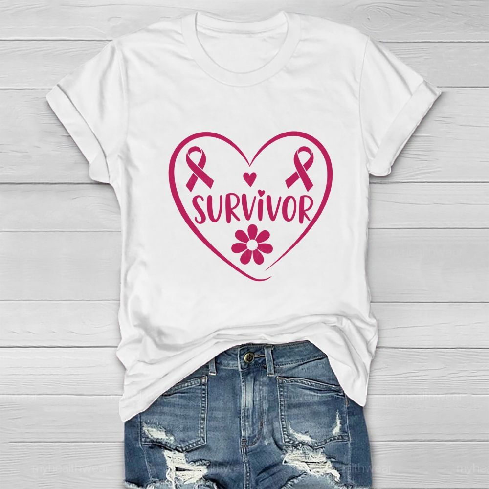 Survivor Pink Ribbon Flower Healthwear T-shirt
