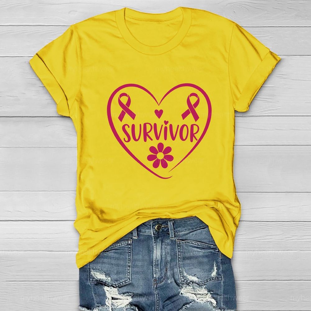 Survivor Pink Ribbon Flower Healthwear T-shirt
