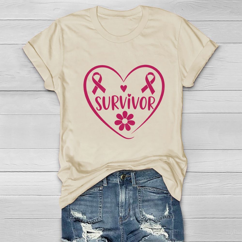 Survivor Pink Ribbon Flower Healthwear T-shirt