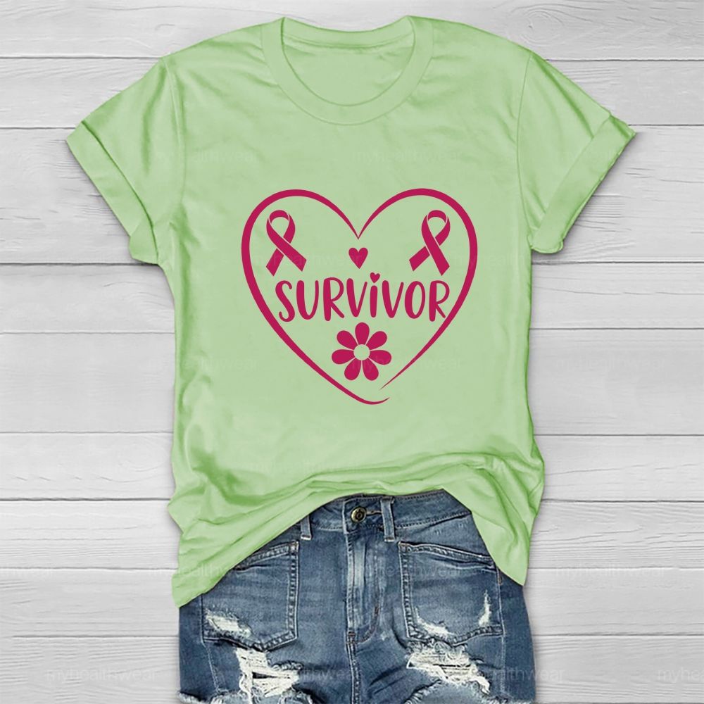 Survivor Pink Ribbon Flower Healthwear T-shirt