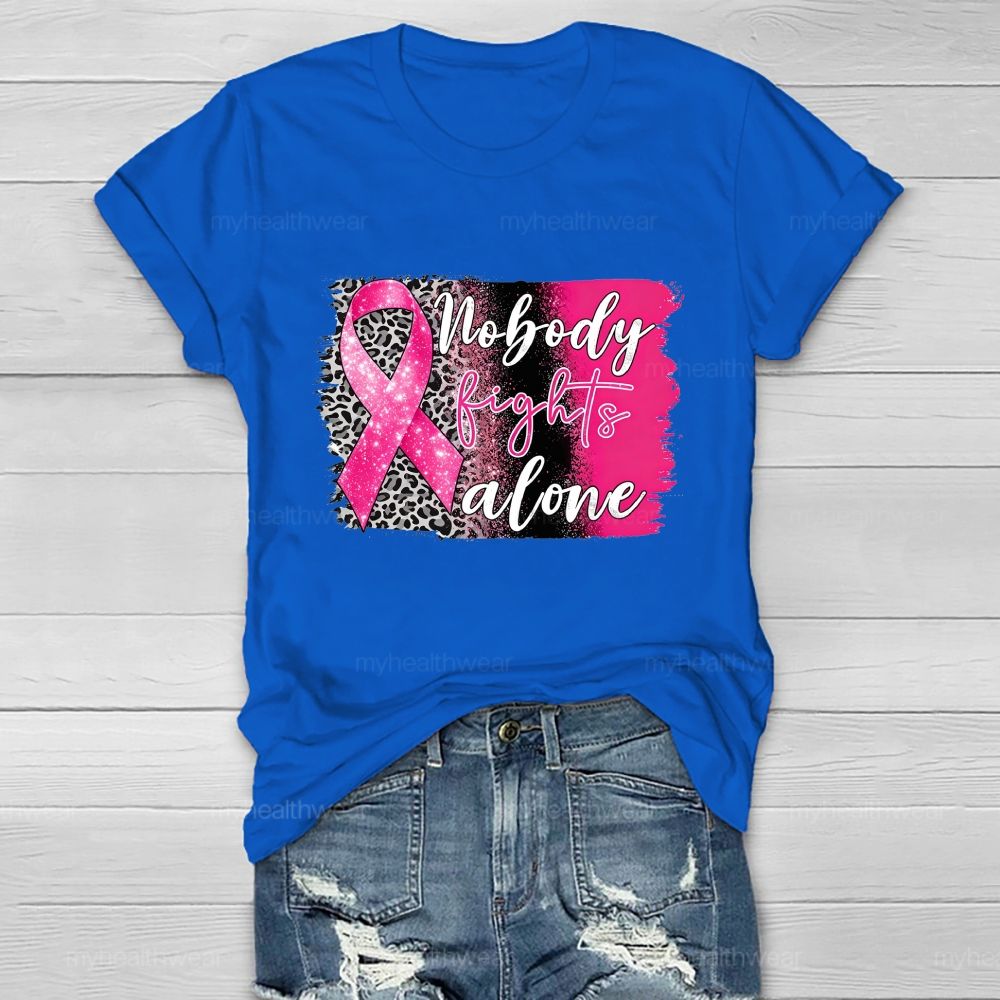 Nobody Fights Alone Pink Leopard Ribbon Healthwear T-Shirt