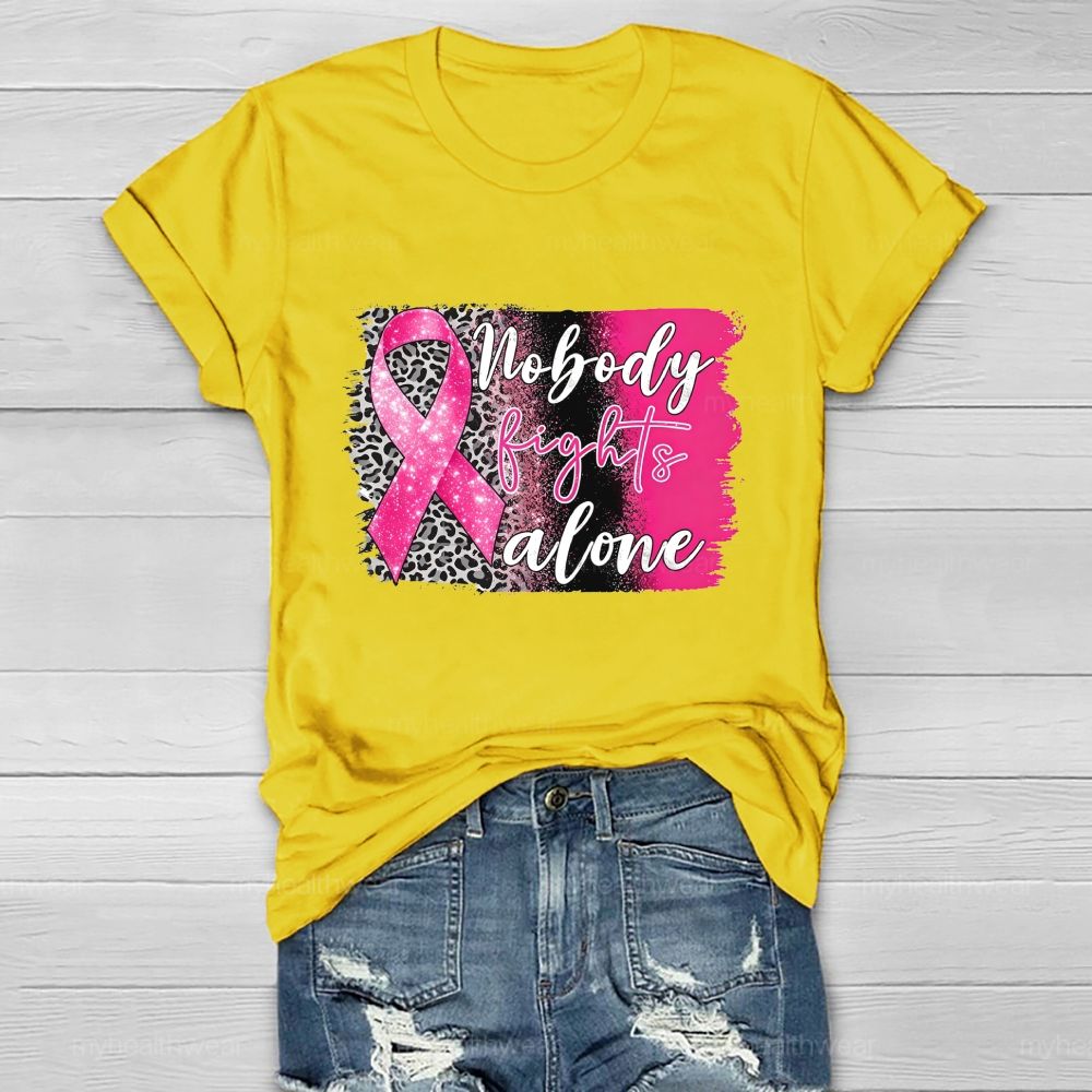 Nobody Fights Alone Pink Leopard Ribbon Healthwear T-Shirt