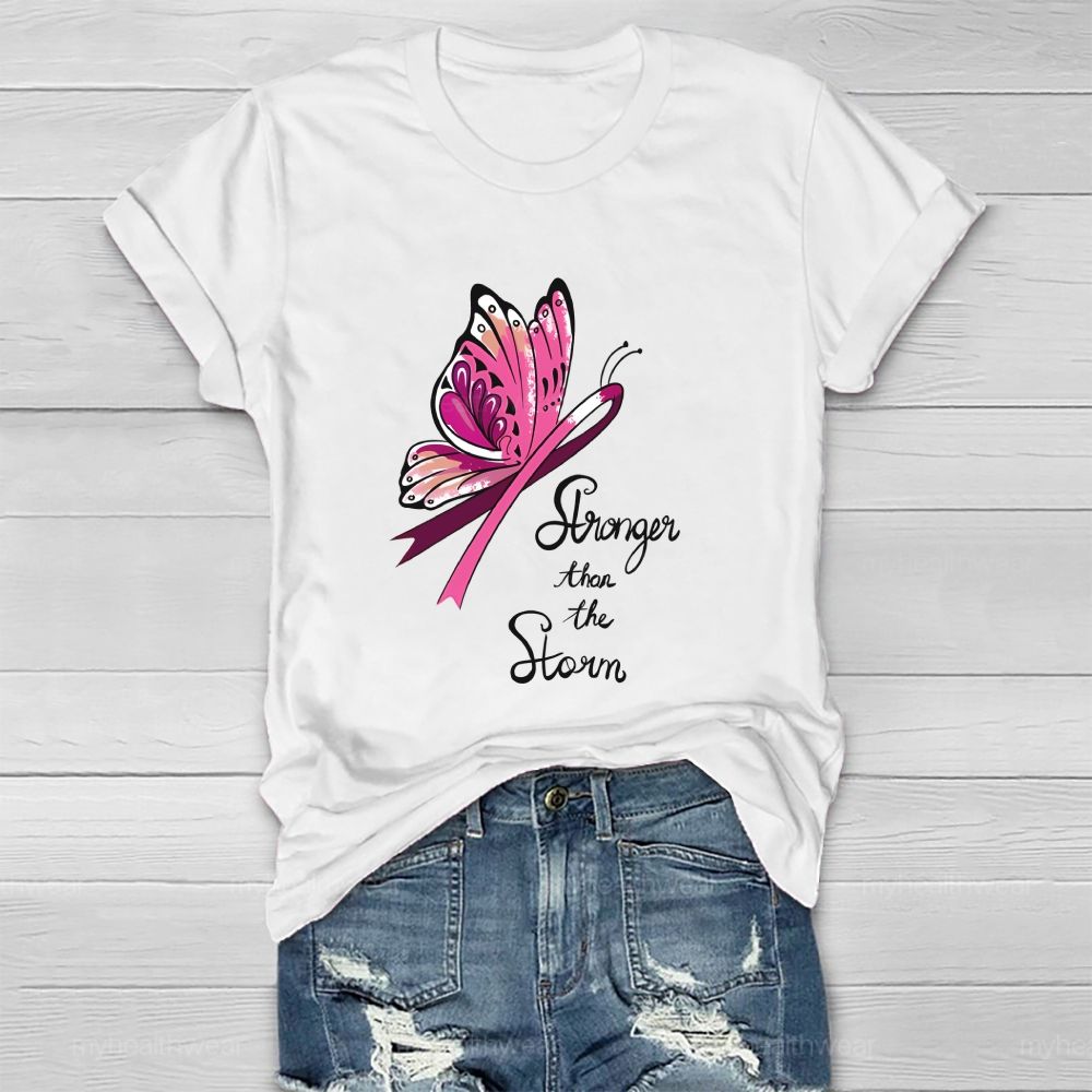 Stronger Than The Storm Pink Ribbon Butterfly Healthwear T-Shirt