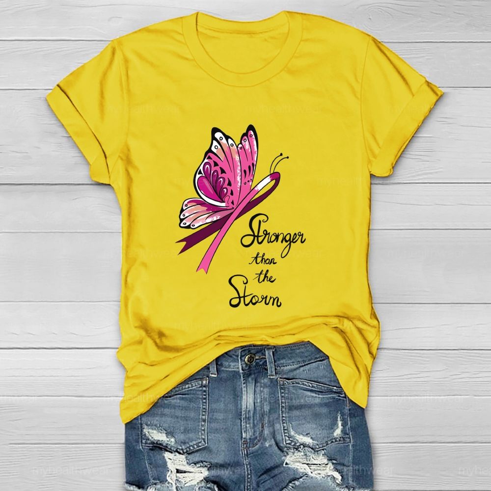 Stronger Than The Storm Pink Ribbon Butterfly Healthwear T-Shirt