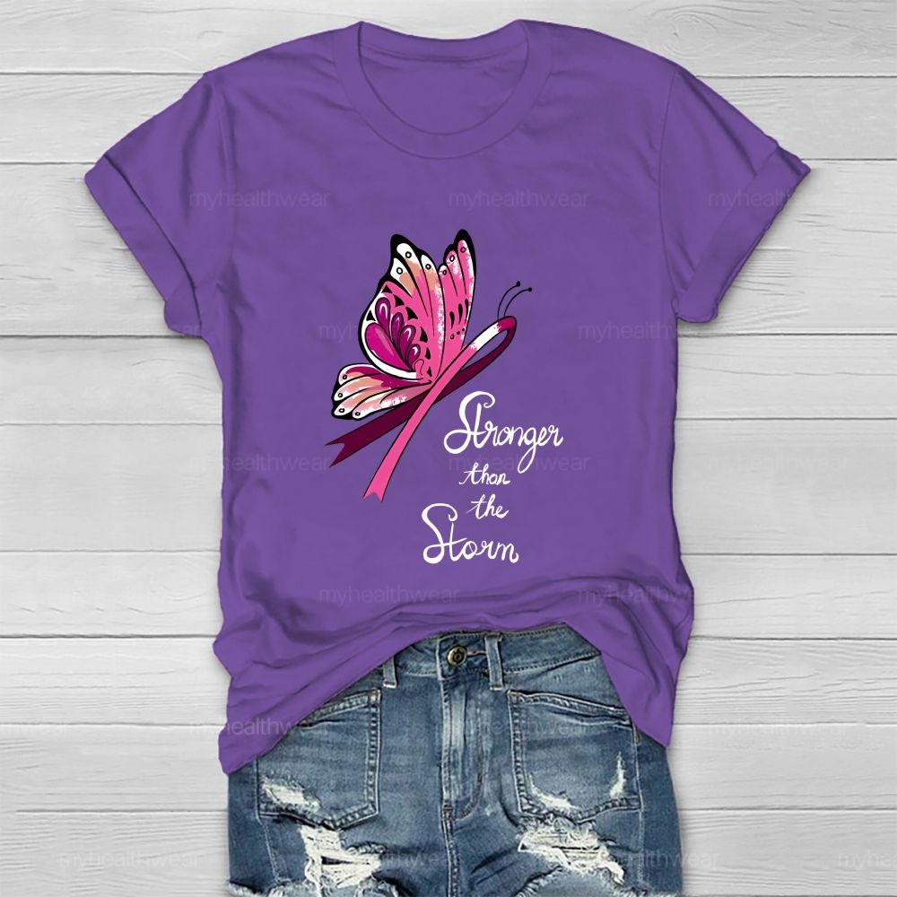 Stronger Than The Storm Pink Ribbon Butterfly Healthwear T-Shirt