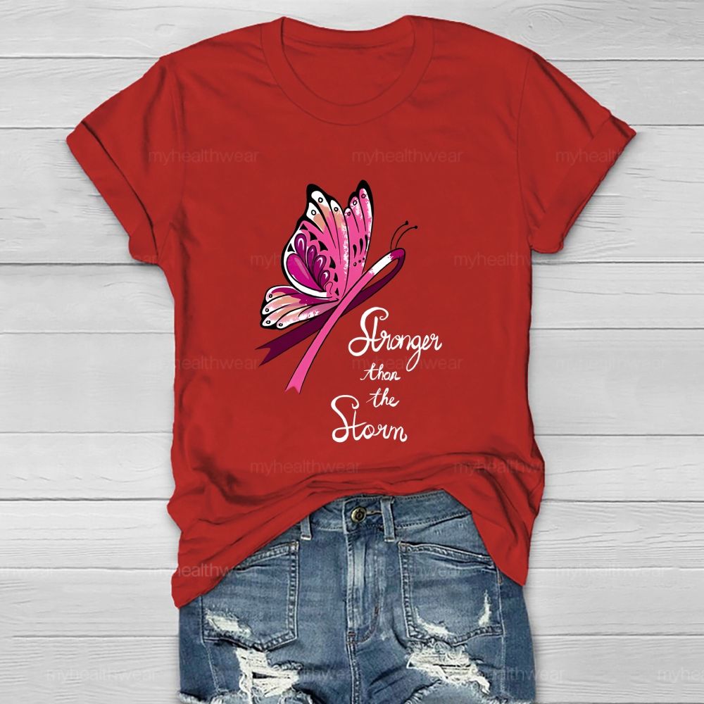 Stronger Than The Storm Pink Ribbon Butterfly Healthwear T-Shirt