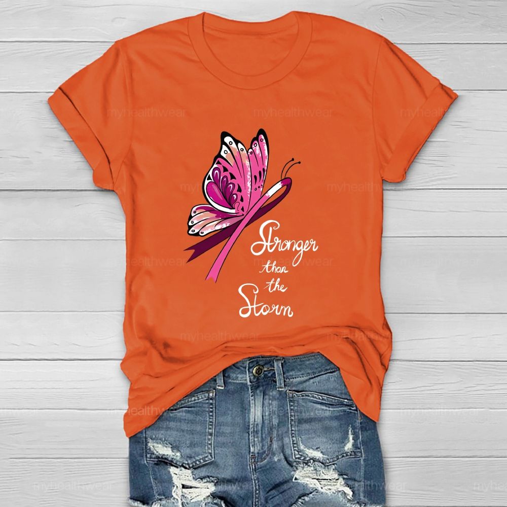 Stronger Than The Storm Pink Ribbon Butterfly Healthwear T-Shirt