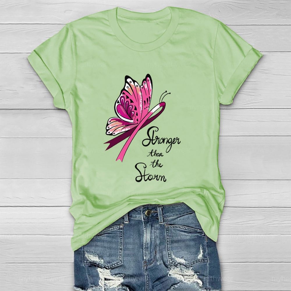 Stronger Than The Storm Pink Ribbon Butterfly Healthwear T-Shirt
