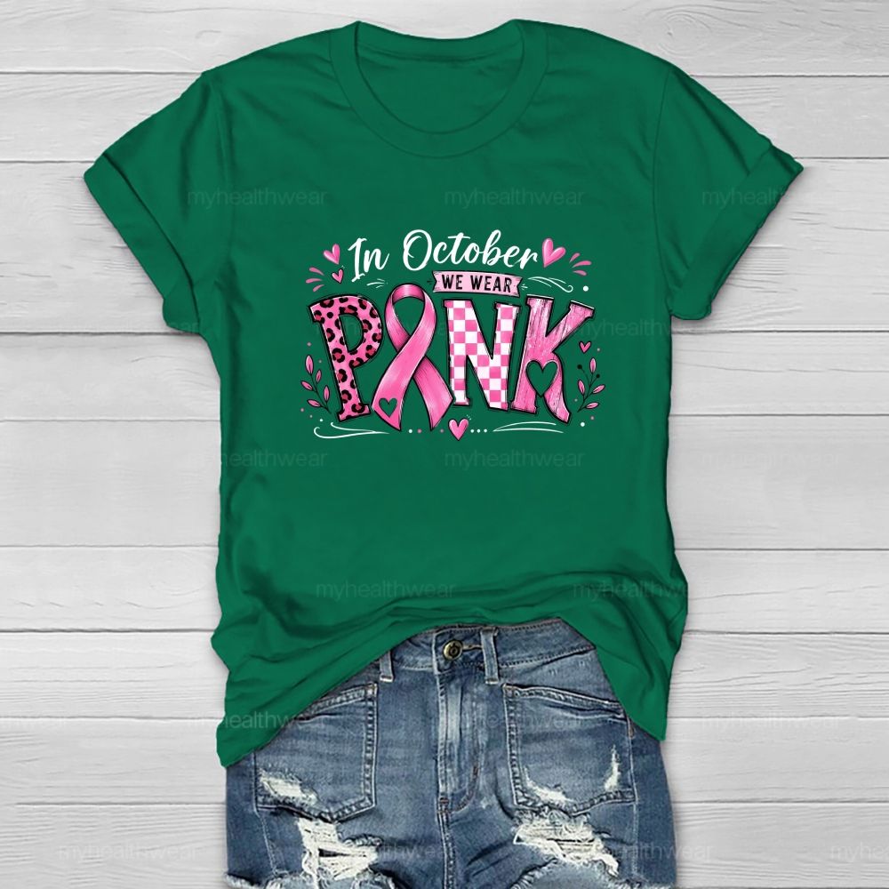 In October We Wear Pink Pink Leopard Check Board Healthwear T-Shirt