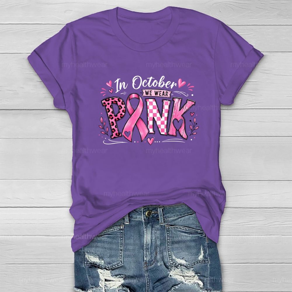 In October We Wear Pink Pink Leopard Check Board Healthwear T-Shirt