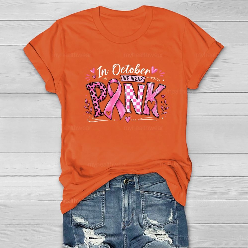 In October We Wear Pink Pink Leopard Check Board Healthwear T-Shirt