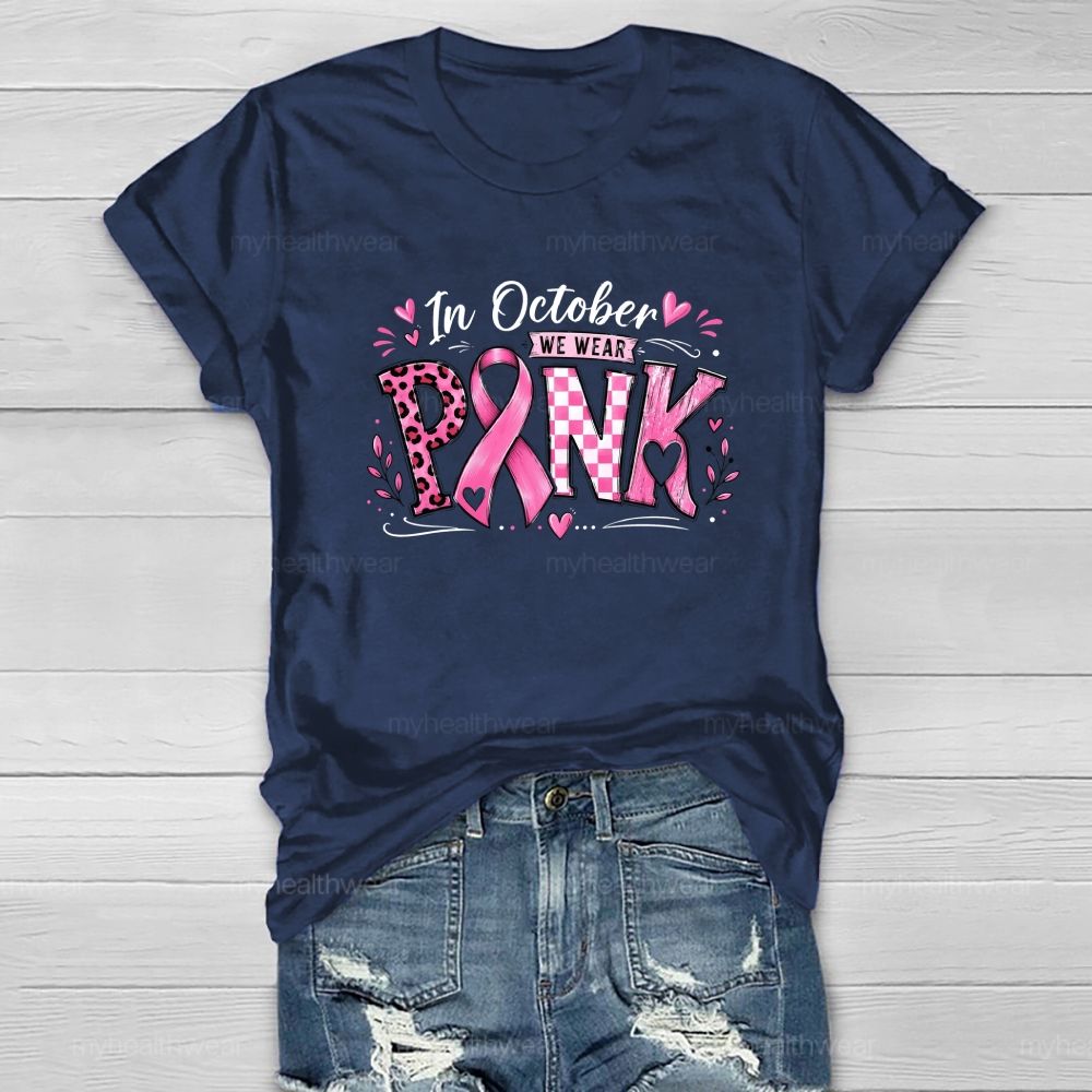 In October We Wear Pink Pink Leopard Check Board Healthwear T-Shirt
