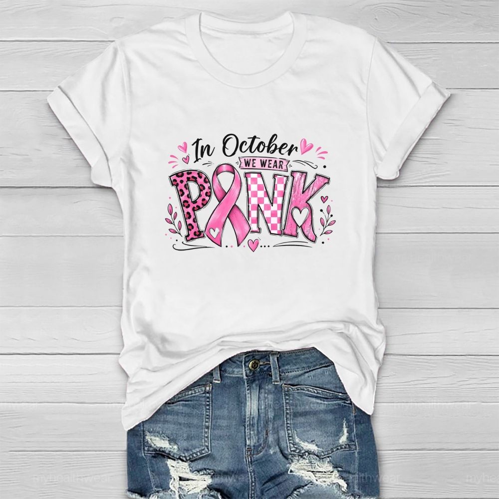 In October We Wear Pink Pink Leopard Check Board Healthwear T-Shirt