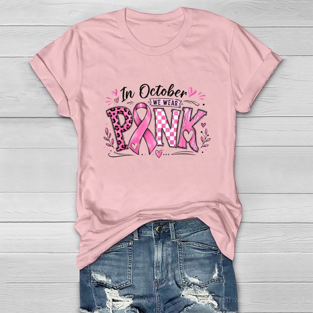 In October We Wear Pink Pink Leopard Check Board Healthwear T-Shirt