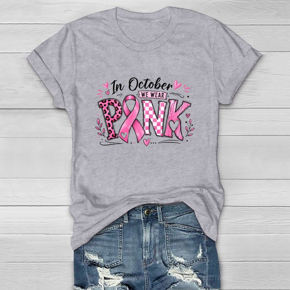 In October We Wear Pink Pink Leopard Check Board Healthwear T-Shirt